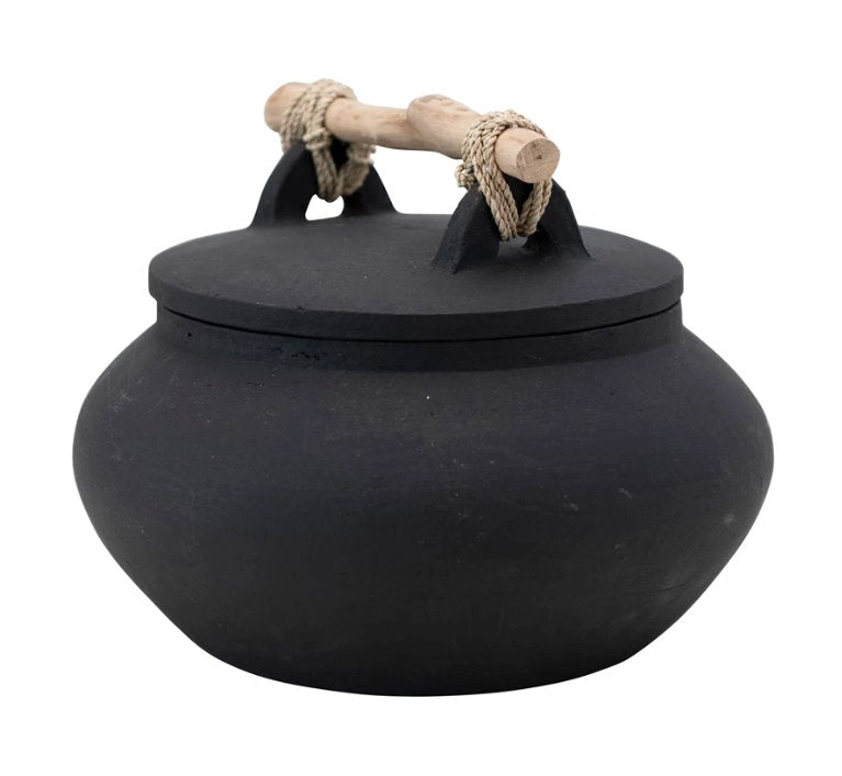 Decorative Terracotta Container w/Lid and Driftwood Handle